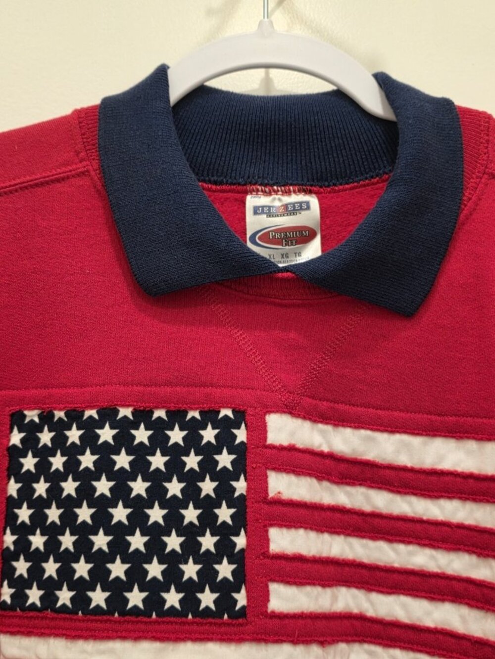 Vintage Jerzees USA Flag Sweatshirt Adult Large Red White Blue Patriotic - Picture 6 of 7